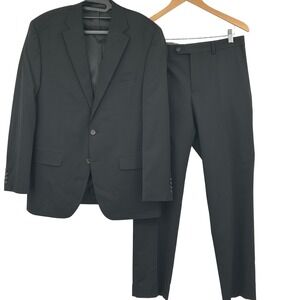 Chaps Mens 2-Piece Suit 40R W32 L30 Black Wool Blend Stretch Classic Business